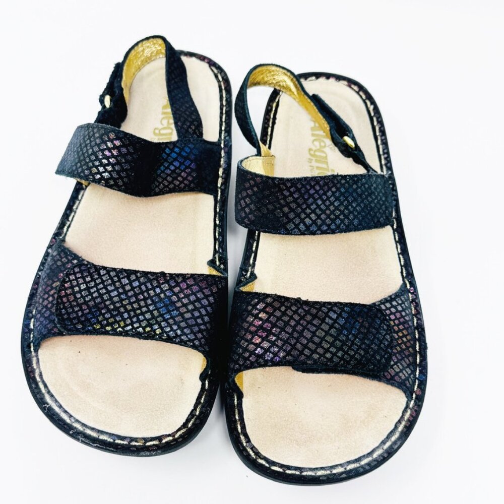 Alegria Women Black Suede Iridescent Hook & Loop Sandal  Size 8 EU 38 NEW